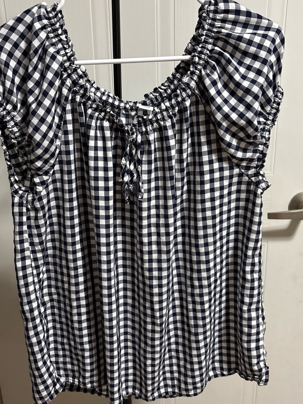 Old Navy Black & White Gingham Off-Shoulder Tie-Front Top